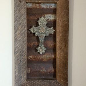 Tin with Barn Wood with Cross pic